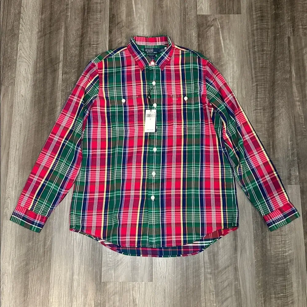 Polo by Ralph Lauren Classic Fit Flannel Plaid Long Sleeve Button Down - Large